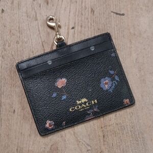 Coach Black Floral Key Card Holder